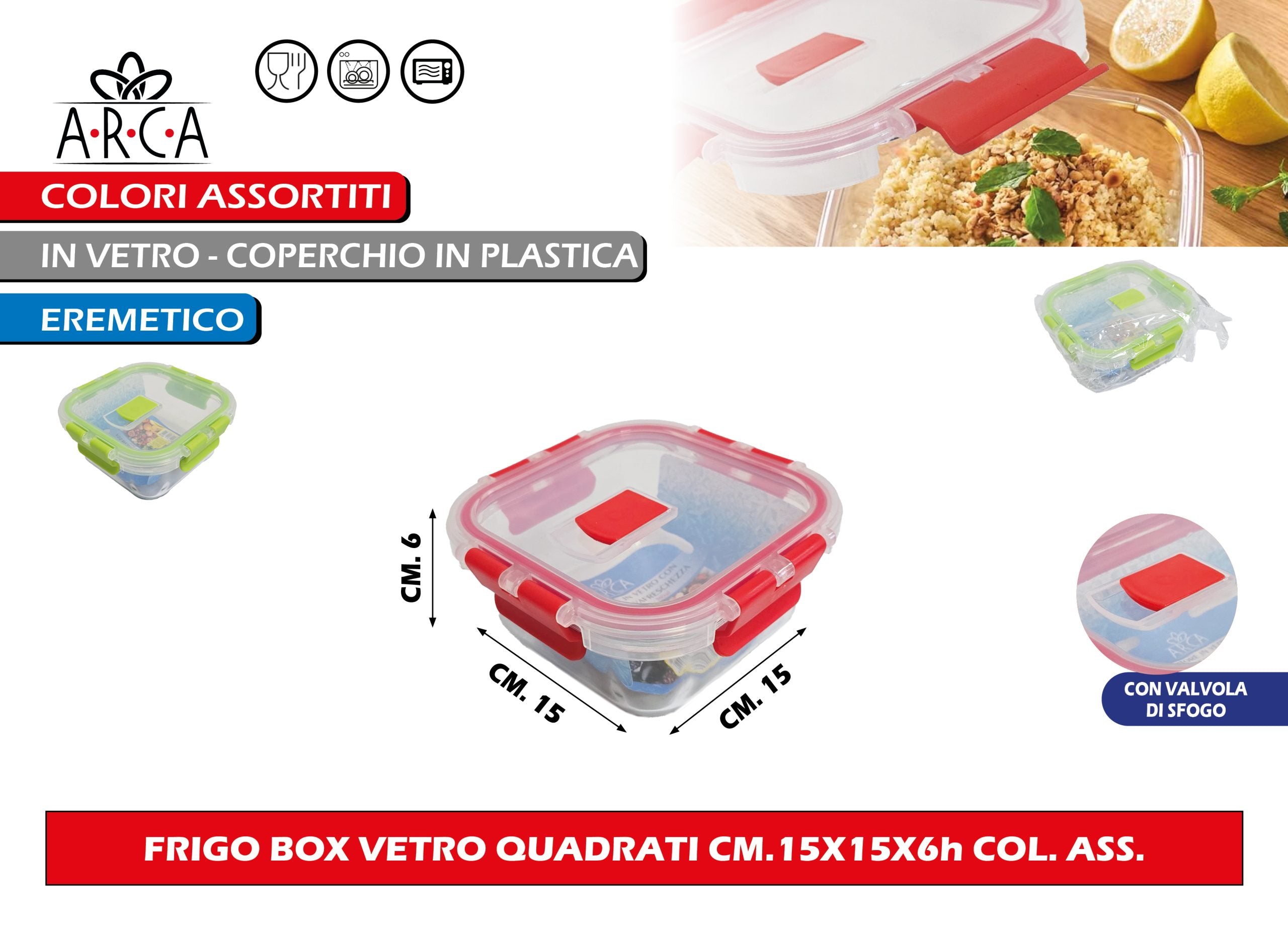 Arca Frigo Box Vetro Quadrati Cm.15X15X6H Col. Ass. Arca