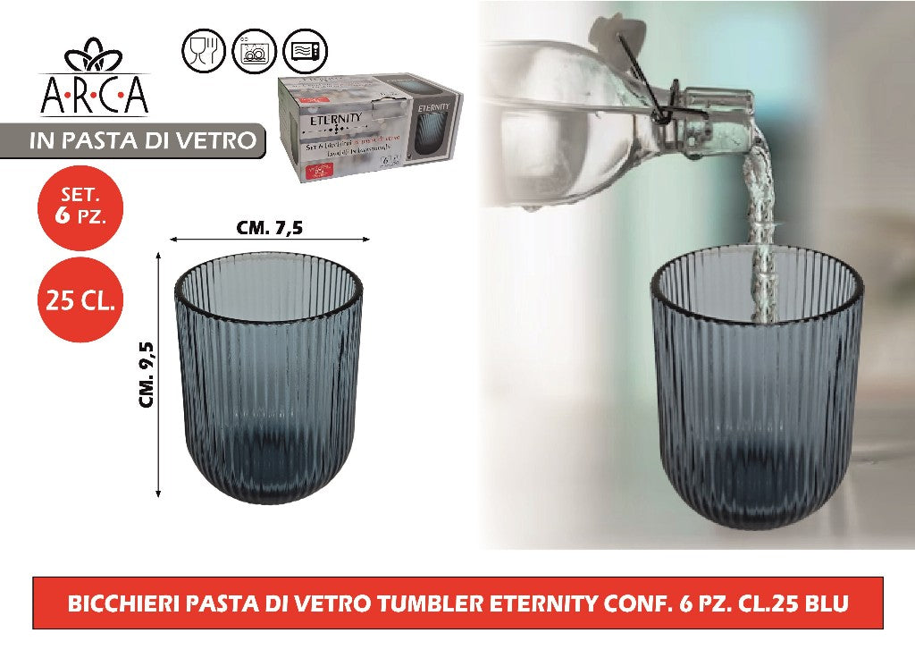Arca Bicchieri Pasta di Vetro Tumbler Eternity Conf. 6 Pz. Cl.25 Blu Arca