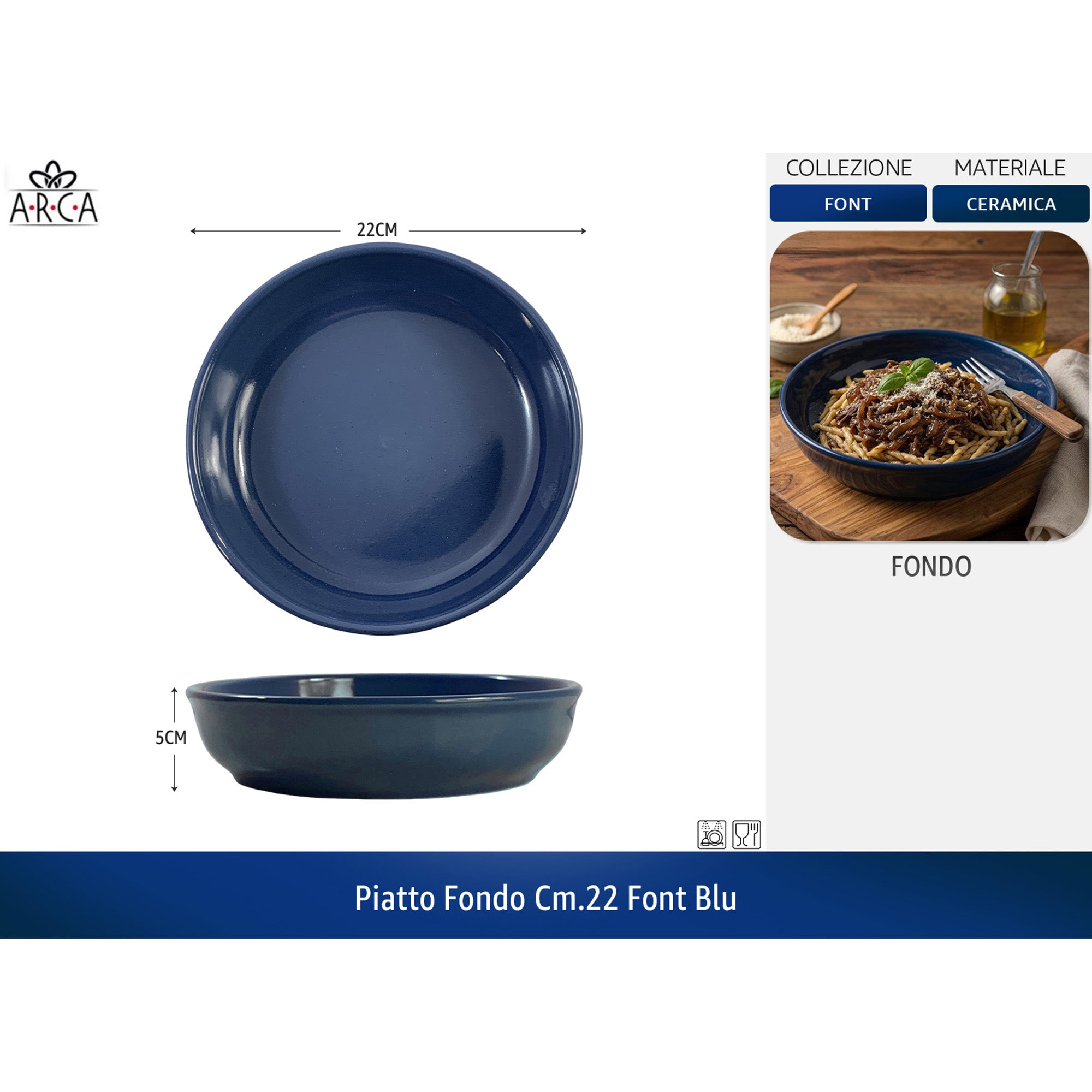 Arca Piatto Fondo Linea Font cm.22 - Colori Blu | Acqua Marina | Tortora Blu Arca