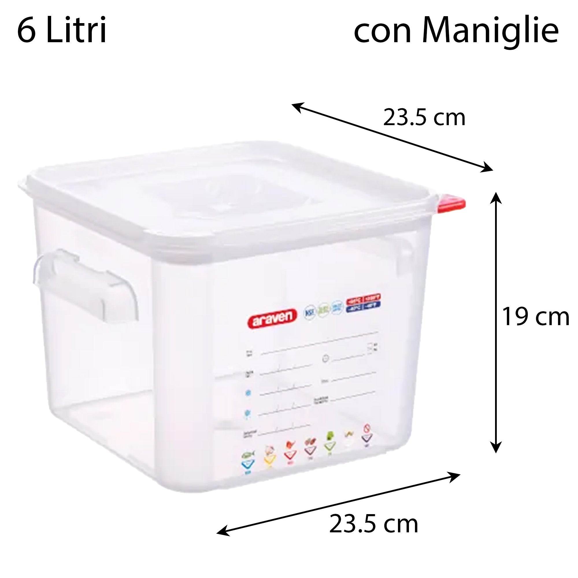 Contenitore Quadrato Araven Per Alimenti Ermetico con Doppia Guarnizione e Apertura Semplice 6 Litri Araven