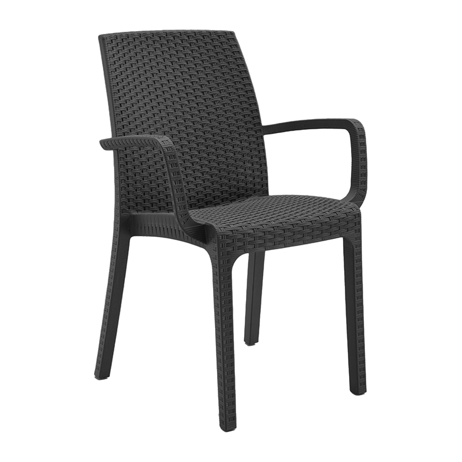 Bica Poltrona Indiana da Giardino con Braccioli – Effetto Rattan in Polipropilene, Impilabile, per Esterni e Interni, 59 x 57 x 86 h cm Antracite Bica