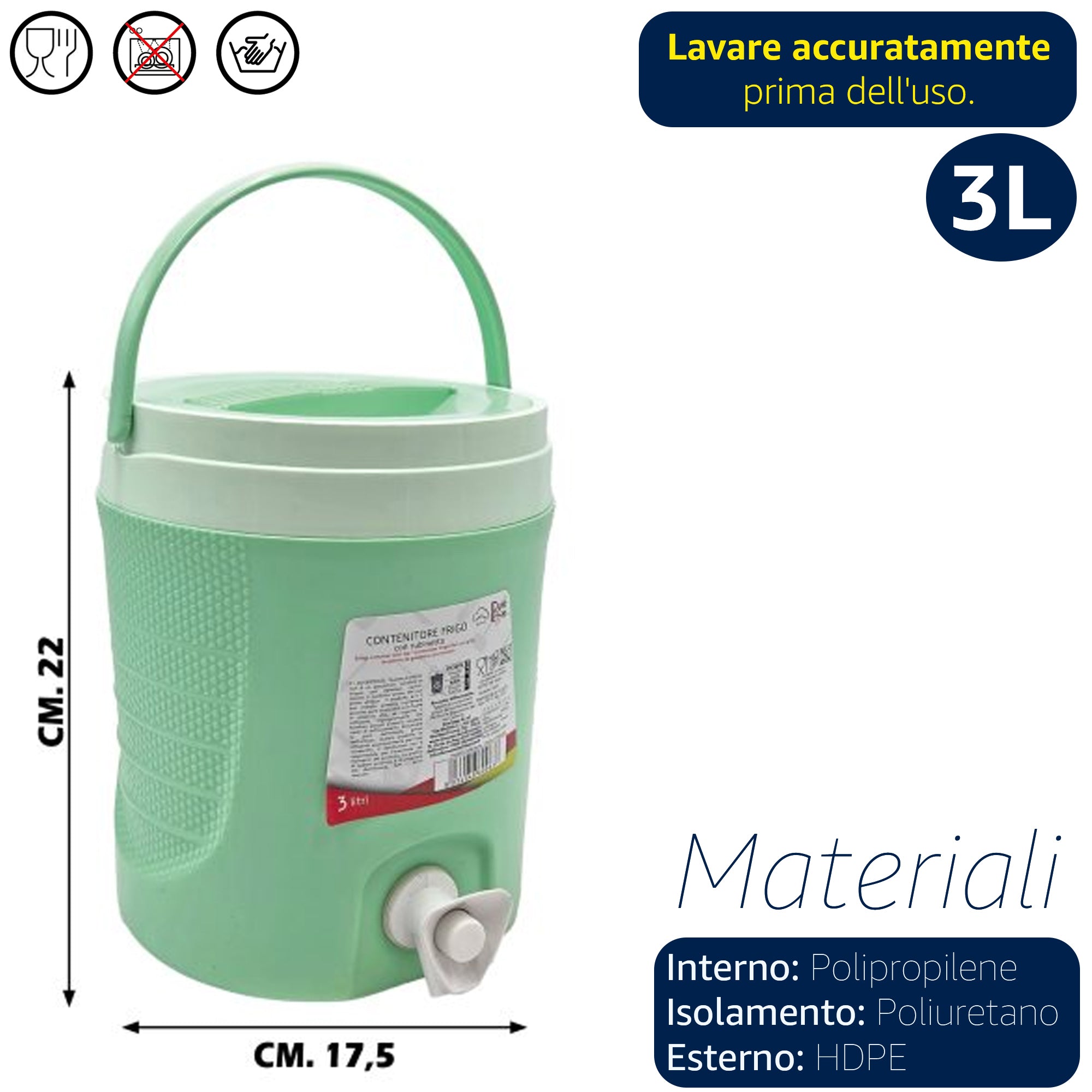 Distributore Acqua Ghiacciata Portatile | Tanica Termica con Rubinetto per Spiaggia e Campeggio | Isolamento Poliuretano Professionale | 3L - 6L - 9L Anti-Goccia Due Esse