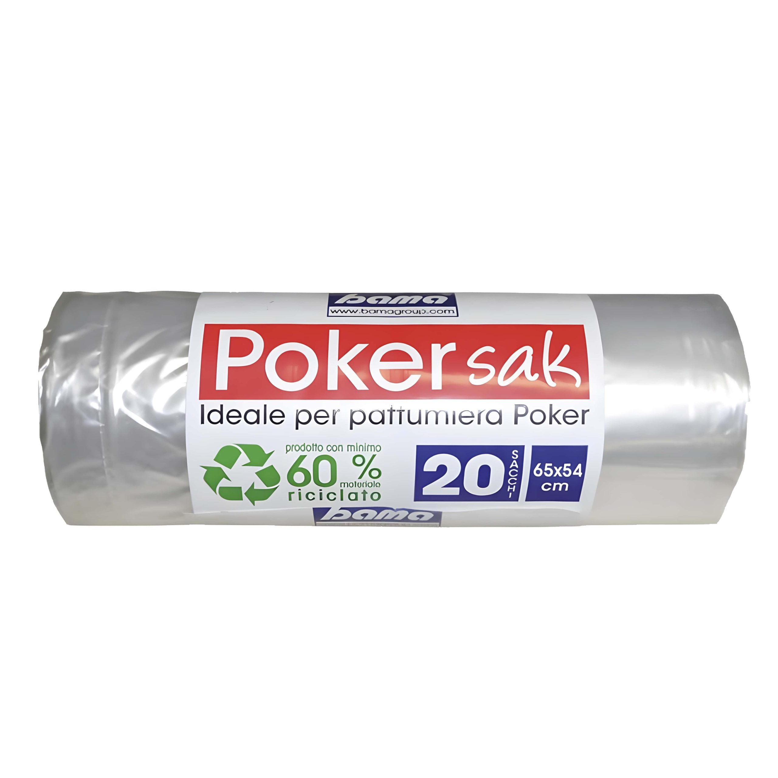 Bama Sacchetti Per Immondizia Poker Sak - 20 Pz, 65X54 Cm, Trasparenti, 30 Lt, Resistente E Antigoccia Bama