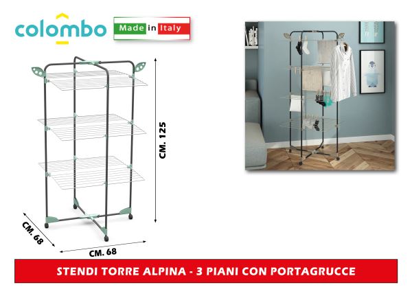 Colombo Stendi Torre Alpina 3 Piani Con Portagrucce Colombo