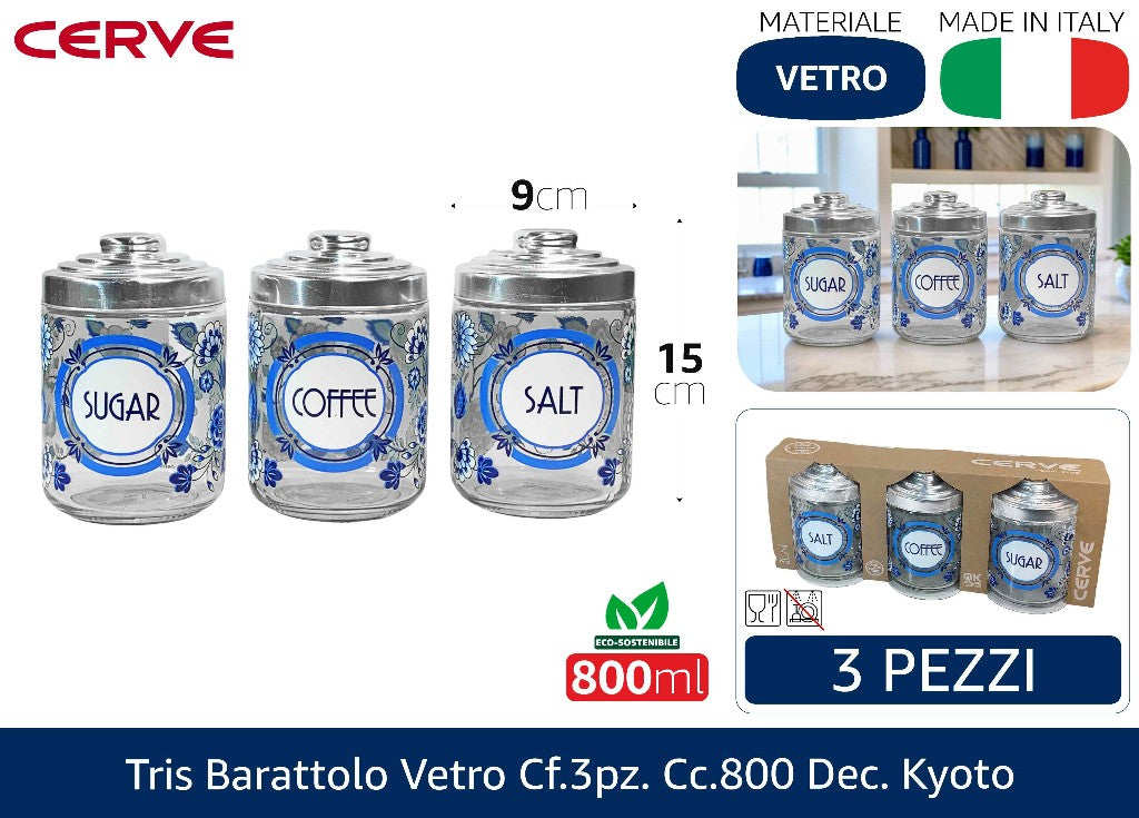 Cerve TRIS BARATTOLO VETRO CF.3PZ. CC.800 DEC.KYOTO Cerve