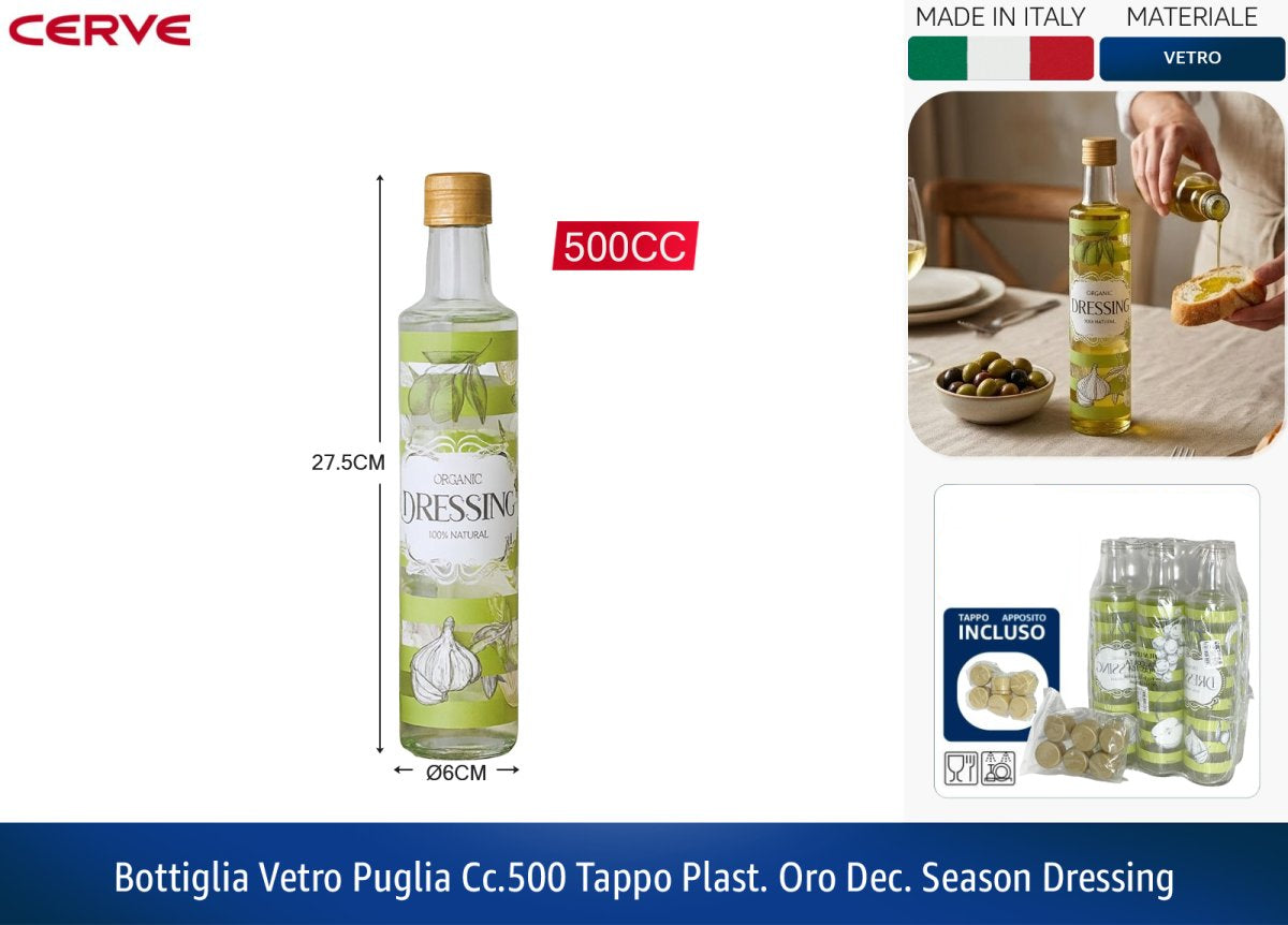 Bottiglia Vetro Puglia Cc.500 Tappo Plast. Oro Dec.season Dressing Cerve