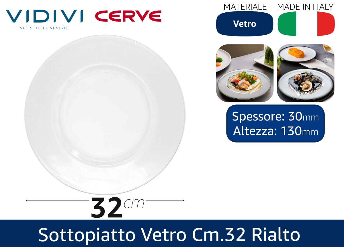 Cerve Sottopiatto Vetro Cm.32 Design Elegante per Tavola Raffinata e Moderna Rialto Cerve