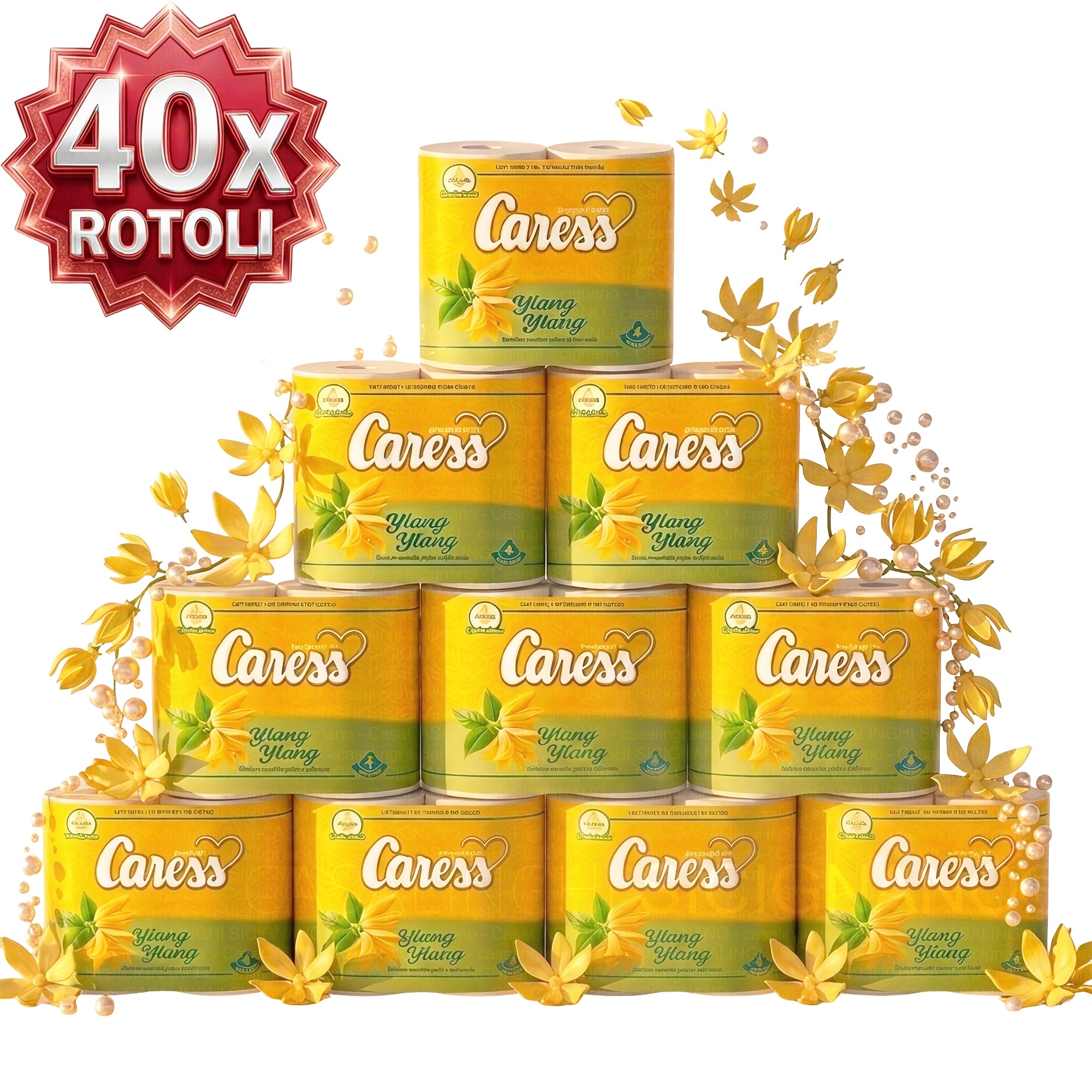 Carta Igienica Caress Ylang Ylang - Scorta 40 Rotoli 2 Veli Caress