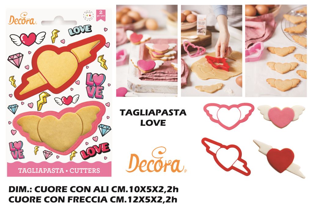 Decora Set 2 Tagliapasta Love In Plastica – Forme Romantiche Per Biscotti E Dolci Creativi, Ideali Per San Valentino E Occasioni Speciali Decora