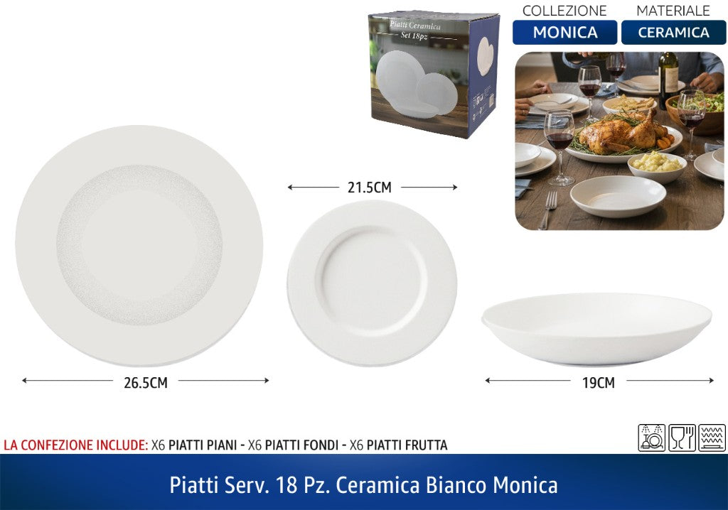 Piatti Servizio 18 Pz. Ceramica Bianco Monica D&D Casalinghi