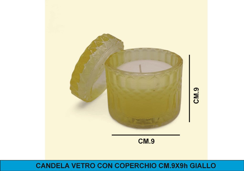 CANDELA VETRO CON COPERCHIO CM.9X9h GIALLO De Luca