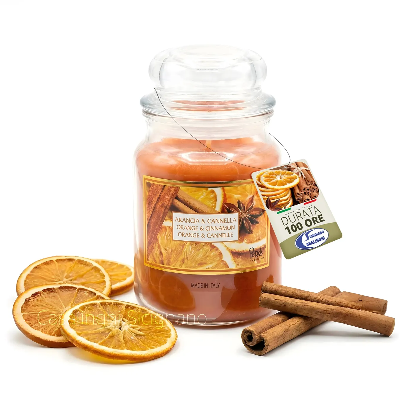 Candela Profumata Arancia & Cannella – L'Abbraccio Invernale (Grande 510g - 100 Ore) Cereria Muto Italo