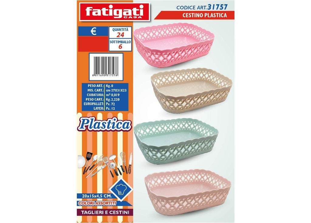 Cestino Plastica Cm.20X15X4,5 Ass. Fatigati