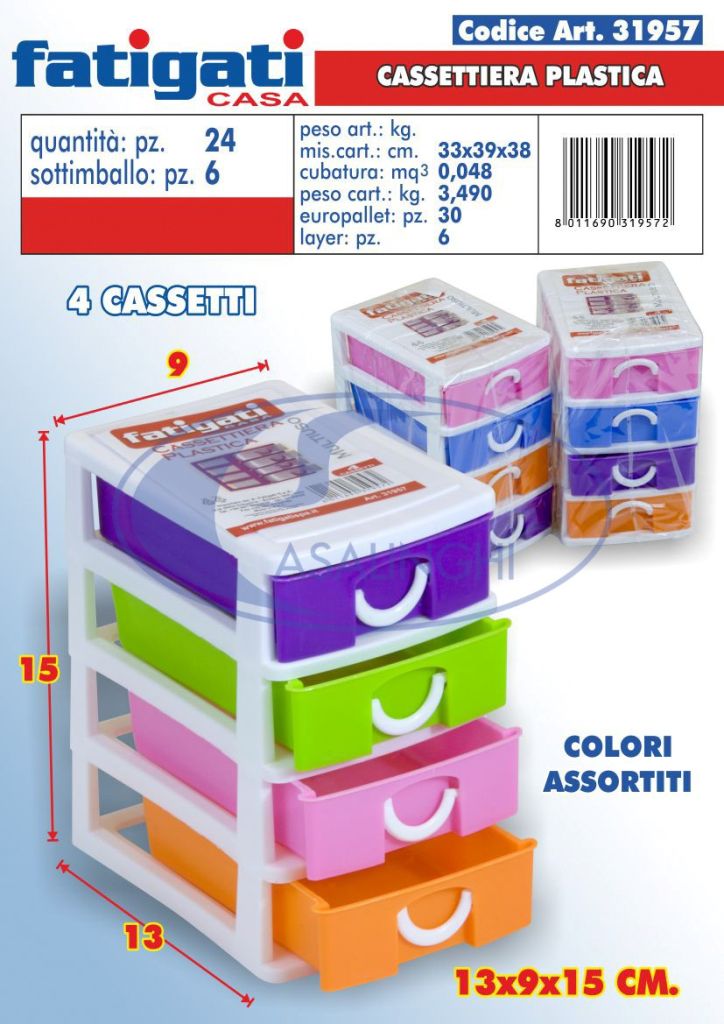CASSETTIERA PLASTICA 4 CASSETTI Fatigati