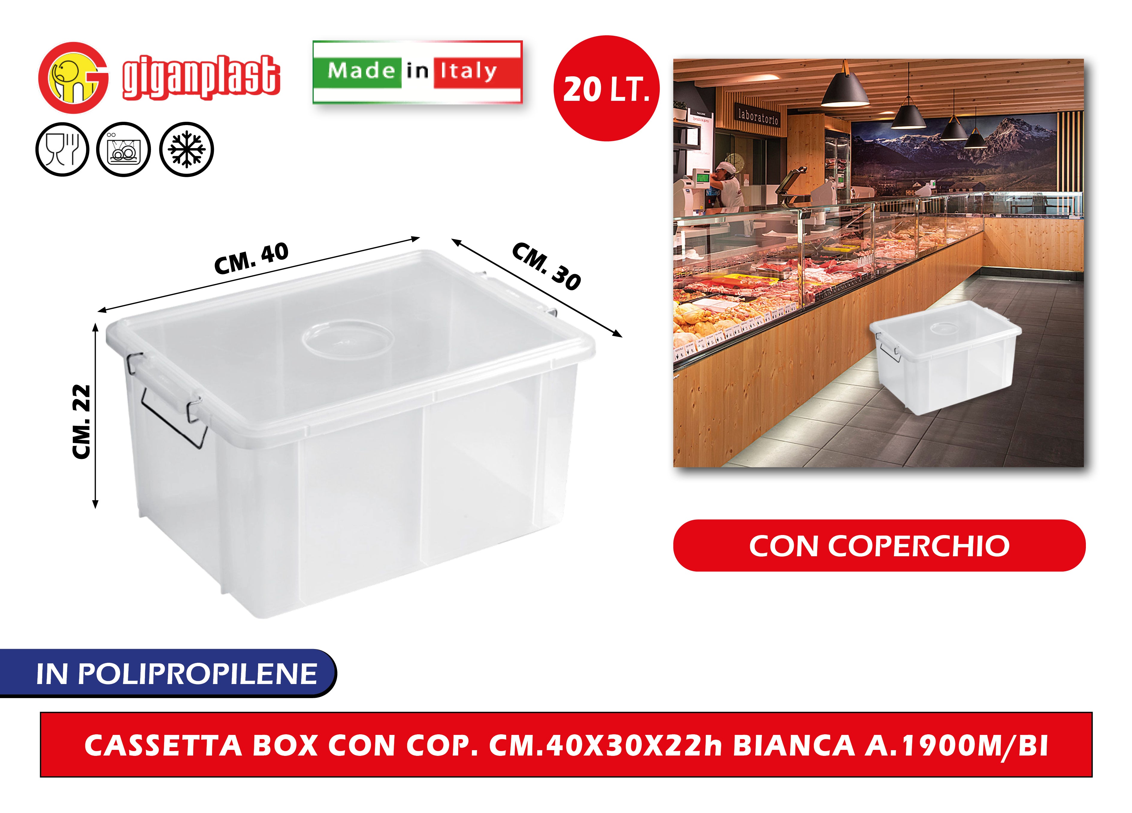 Giganplast CASSETTA BOX CON COPERCHIO BIANCA/TRASPARENTE Bianco 40 x 30 x 22h cm Giganplast