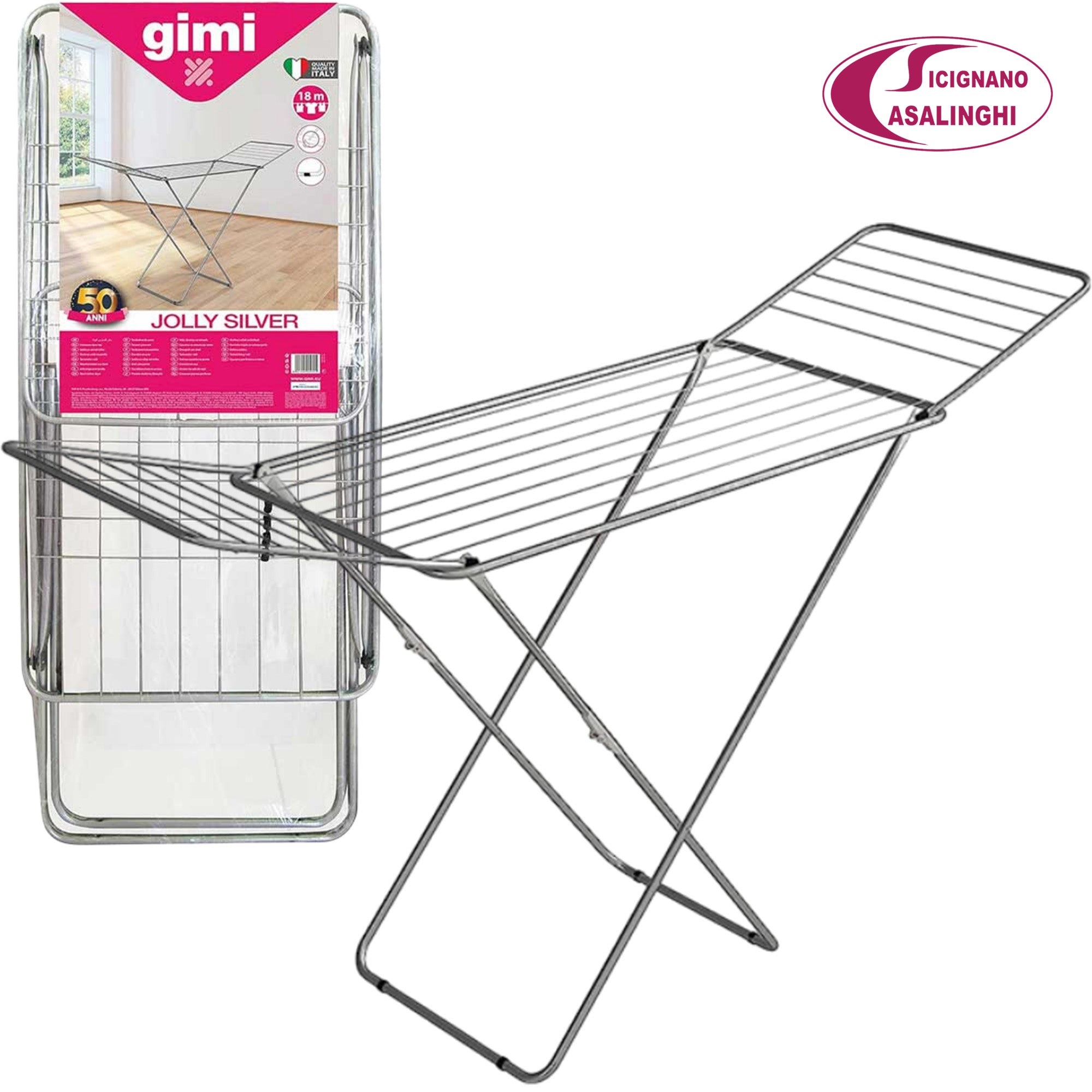 Vileda Gimi Stendino Jolly Color | Stendibiancheria con Poggiaferro e Ruote 15 m Gimi