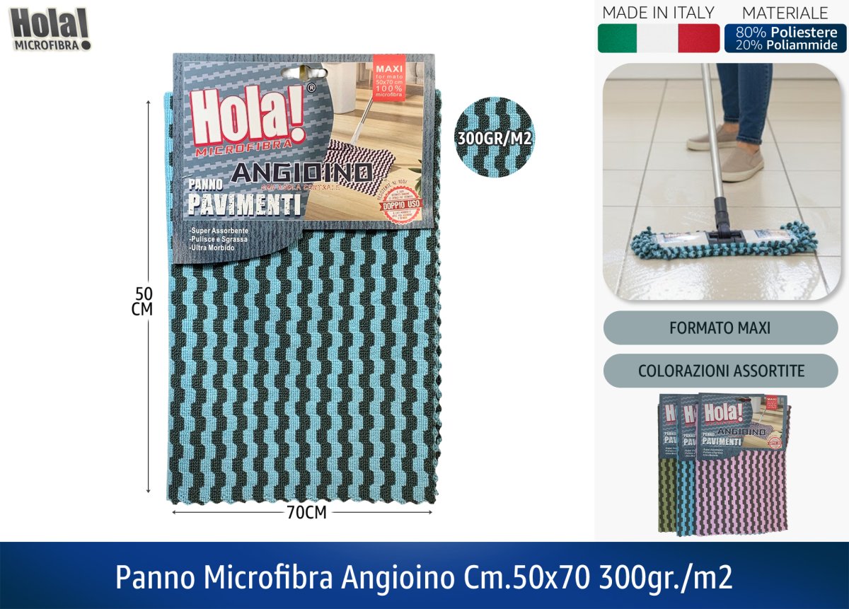 Hola! | Panno Microfibra Professionale Angioino 50x70 cm - 300g/m² - Made in Italy Hola!