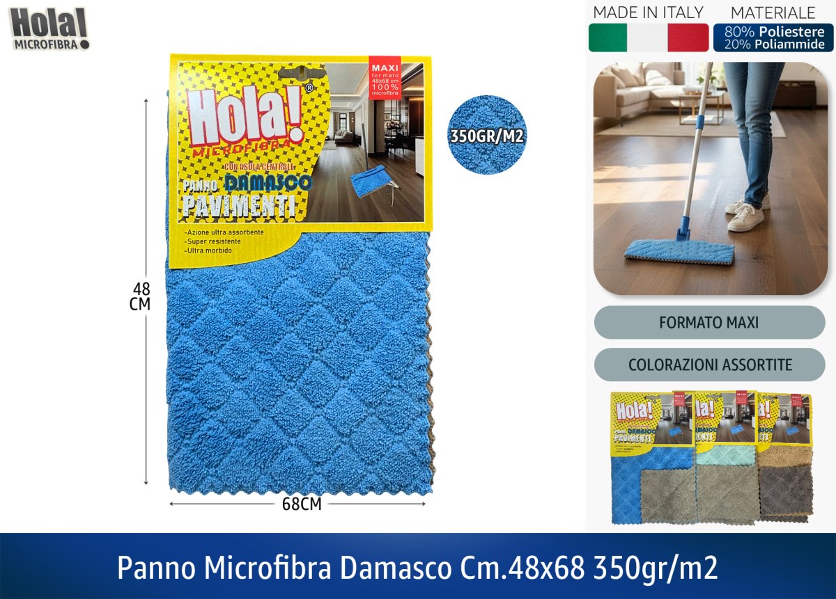 Hola! | Panno Microfibra Alta Densità Damasco 48x68 cm - 350g/m² - Made in Italy Hola!