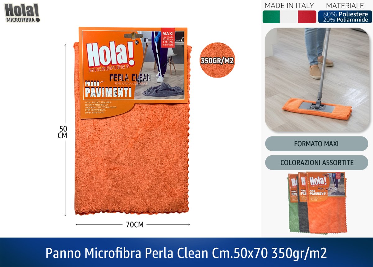 Hola! | Panno Microfibra Perla Clean Finitura Specchio 50x70 cm - 350g/m² - Made in Italy Hola!