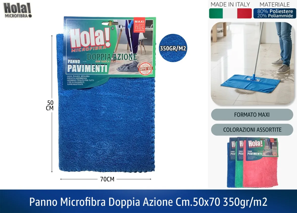Hola! | Panno Microfibra Doppia Azione Vetri e Cucina 50x70 cm - 350g/m² - Made in Italy Hola!