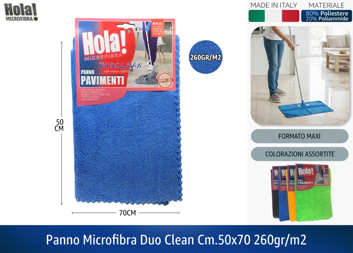 Hola! | Panno Microfibra Duo Clean Bifacciale 50x70 cm - 260g/m² - Made in Italy Hola!