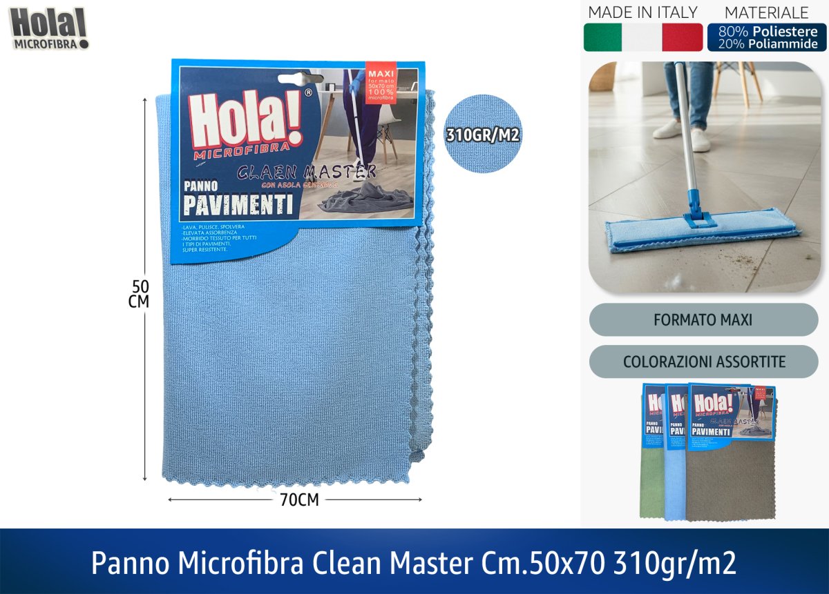 Hola! | Panno Microfibra Clean Master Universale 50x70 cm - 310g/m² - Made in Italy Hola!