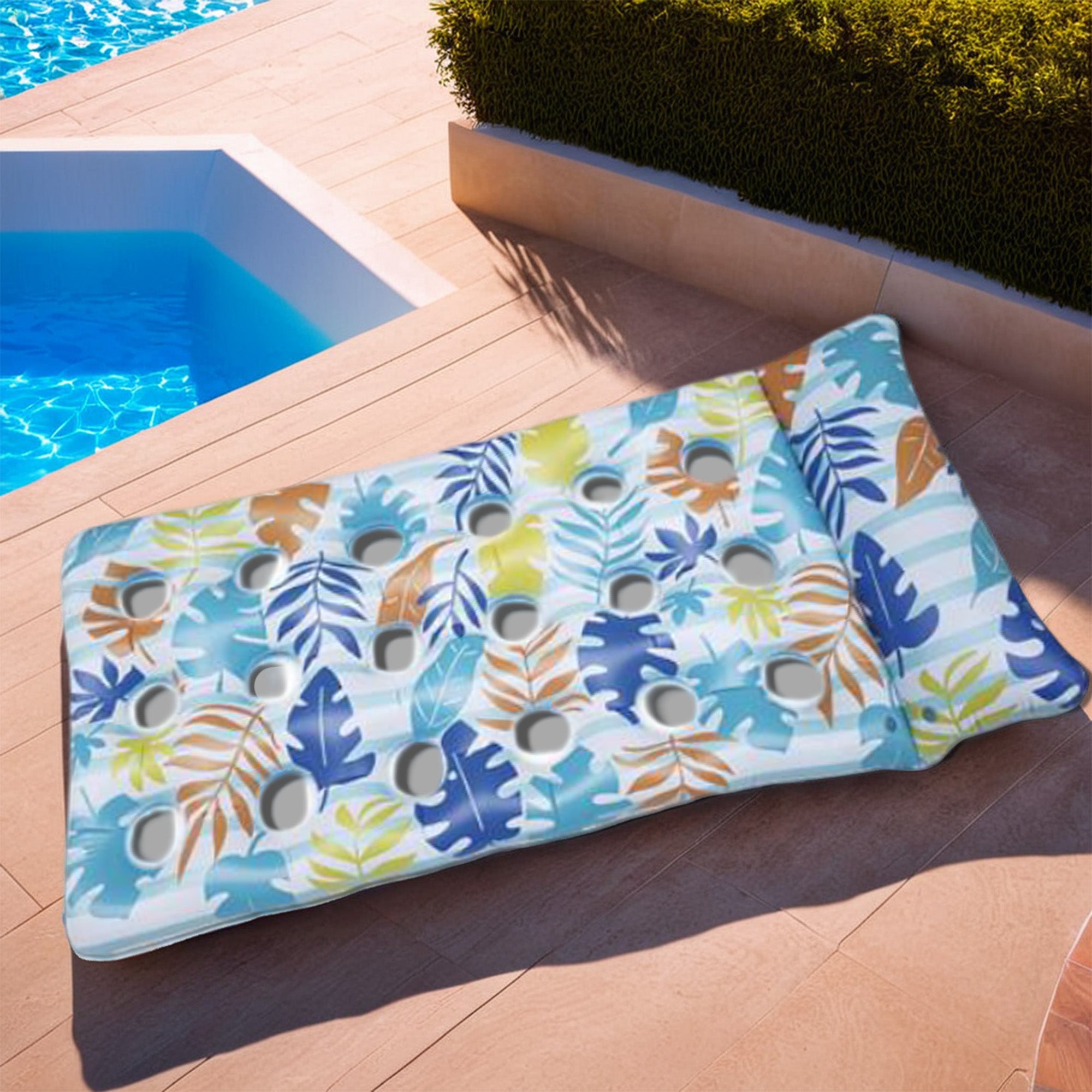 BTX Materassino Gonfiabile 18 Buchi 180x81cm Decoro Foglie, Colorato e Confortevole BTX