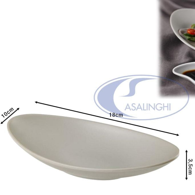 Leone Piatto Ovale in Melamina Grigio per Antipasto e Stuzzichini, Design Elegante 18x10x3,5 cm Leone