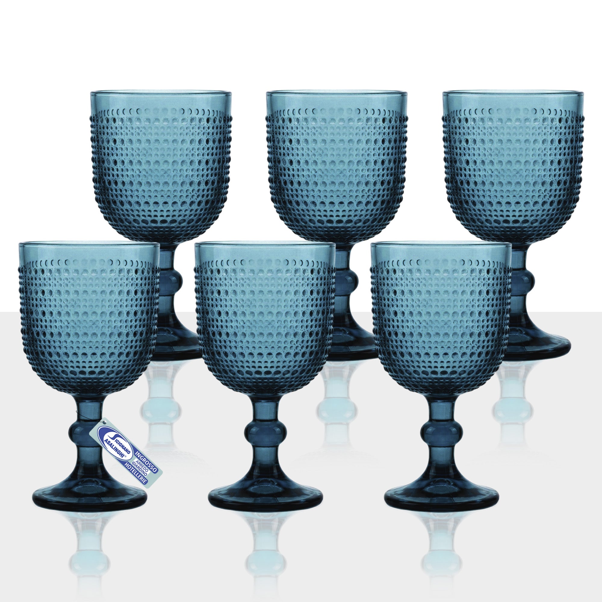 Gioia Set 6 Calici/Bicchieri in Vetro Colorato in Pasta Azzurro, Lavabili in Lavastoviglie 6 Calici 350ml MMZ