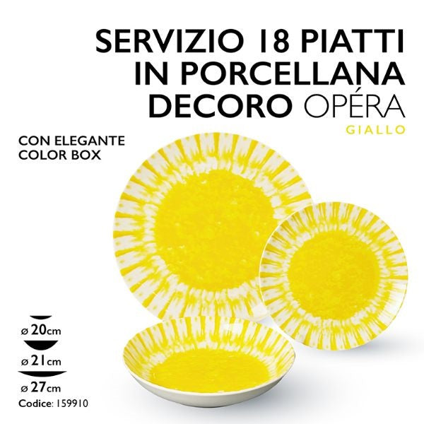 Servizio Piatti 18 Pezzi Porcellana Opera Giallo – Set Tavola 6 Persone Elegante MMZ