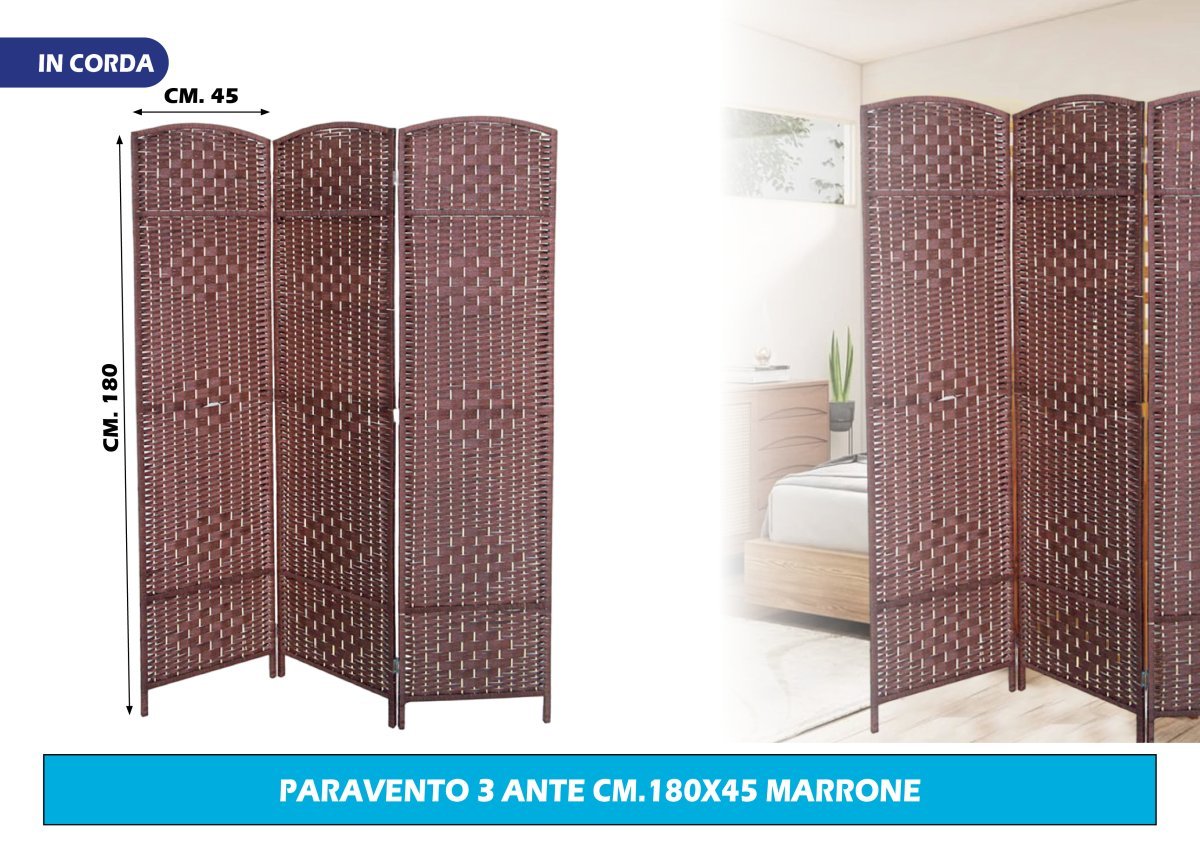New Arcobaleno Paravento Separè 3 o 4 Ante – Marrone o Grigio – Double Face, Struttura Robusta, Pieghevole 180 cm per Casa e Ufficio Marrone 3 Ante New Arcobaleno