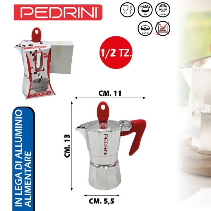 Pedrini Caffettiera Brillant con Manico e Pomello, Vari Capacità e Design Classico 1 2 tz. Pedrini