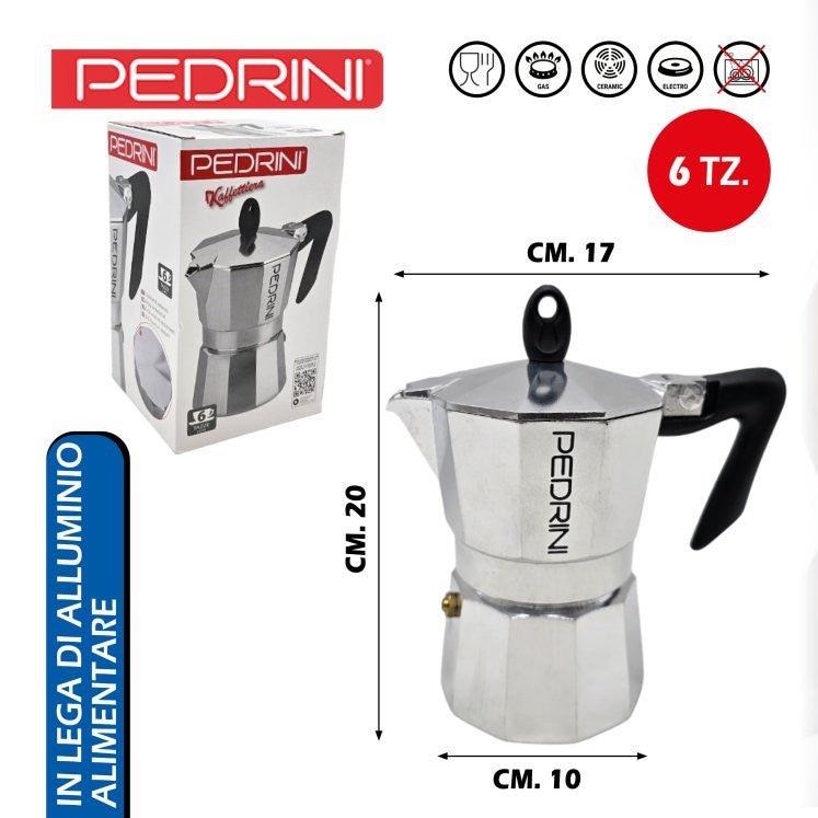 Caffettiera Moka Brillant Pedrini Macchina Macchinetta Caffè in Box 6 tz. Pedrini
