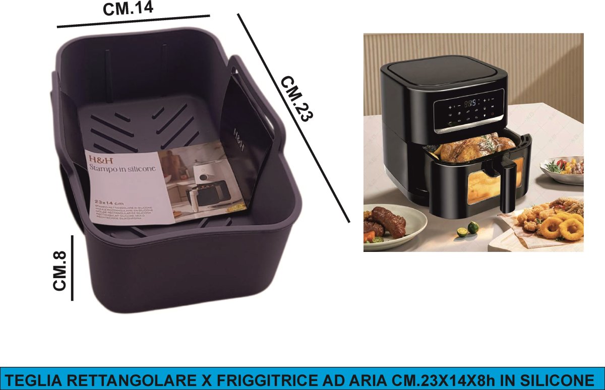 Teglie in Silicone per Friggitrice ad Aria – 3 Formati, Pratiche e Versatili! Rettangolare 23x14x5h cm Pengo