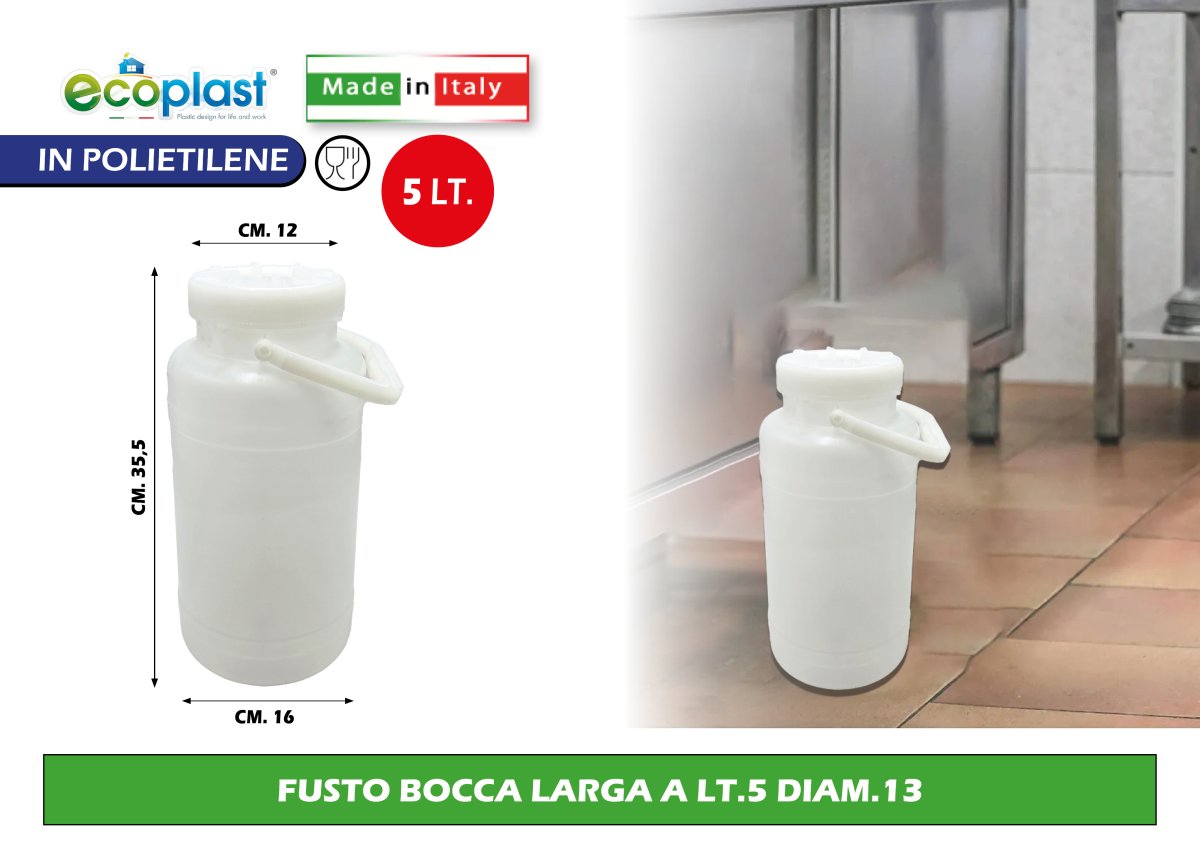 Ecoplast Fusto Bocca Larga In Plastica Per Alimenti Con Diverse Capacità E Diametri Disponibili 5 L Ecoplast