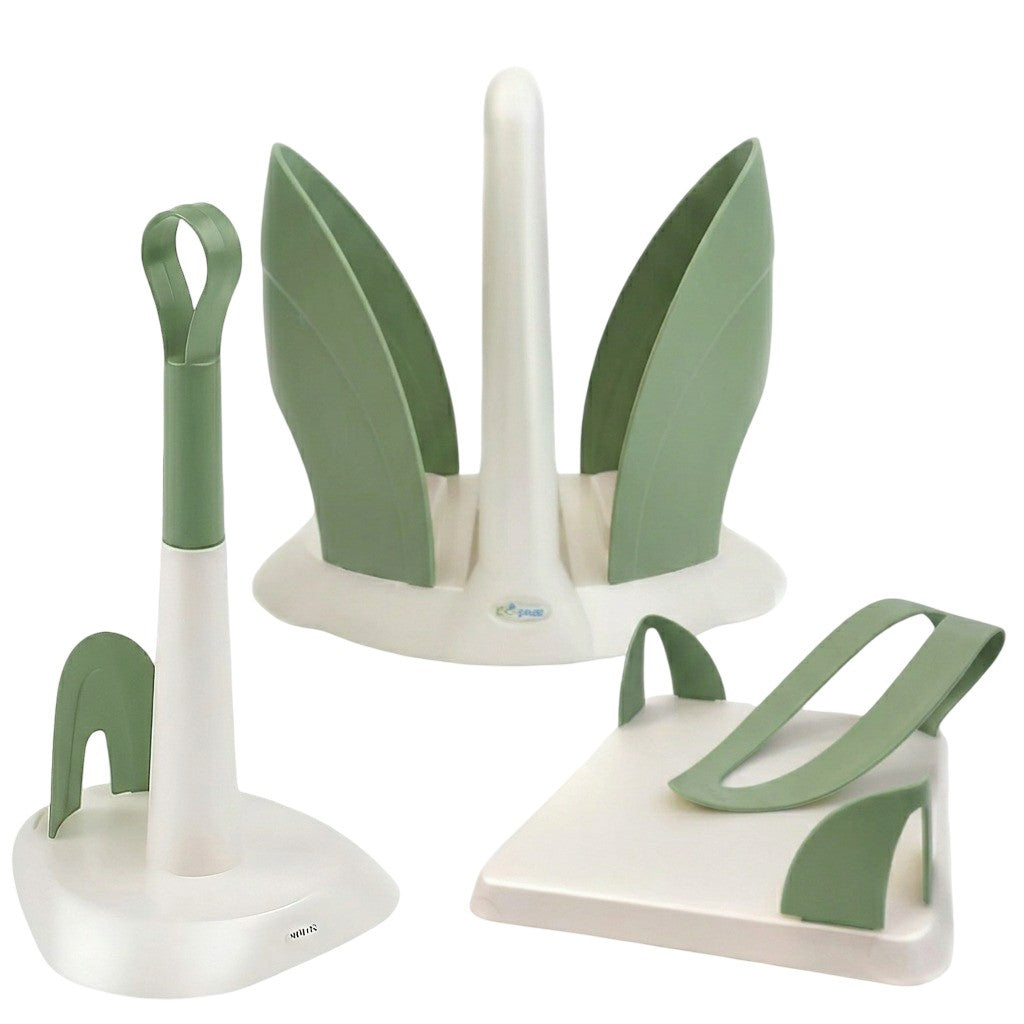 Set Cucina 3 Pezzi Ecoplast Linea Tulipano – Portarotolo, Portabicchieri e Portatovaglioli in Plastica Riciclata | Made in Italy Verde Pallido Scuro Ecoplast