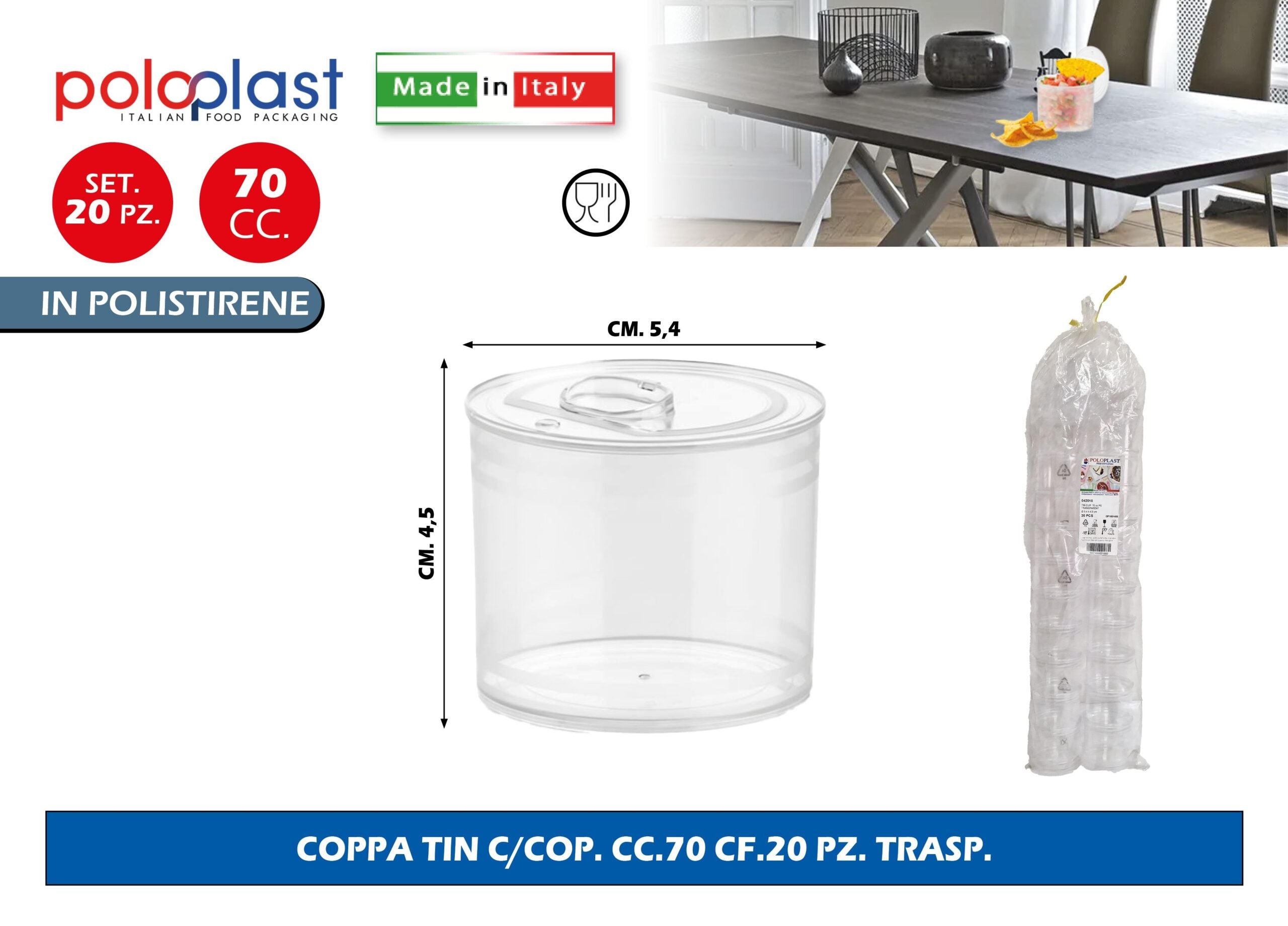 Poloplast Coppa Tin C/Cop. Cc.70 Cf.20 Pz. Trasp. Polo Plast srl