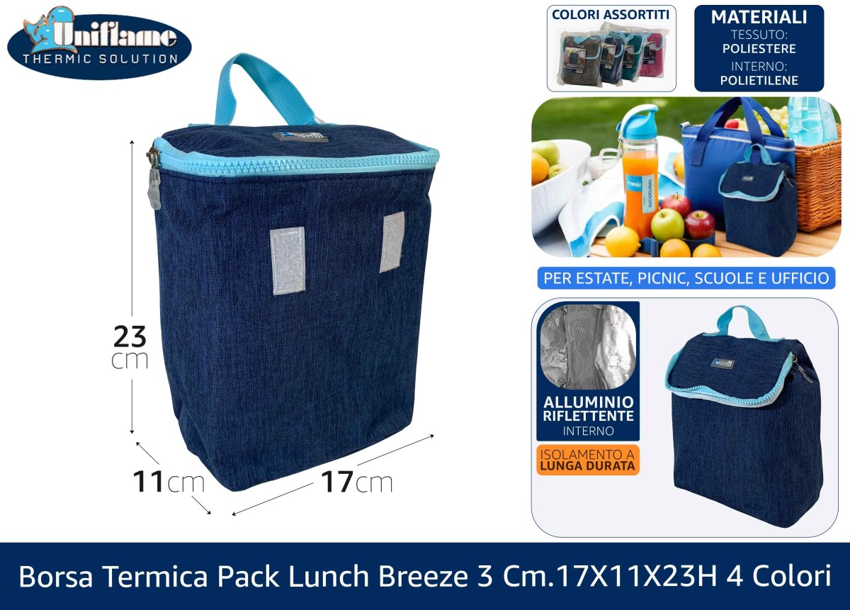 BORSA TERMICA PACK LUNCH BREEZE 3 CM.23X11X17h 4 COLORI Uniflame
