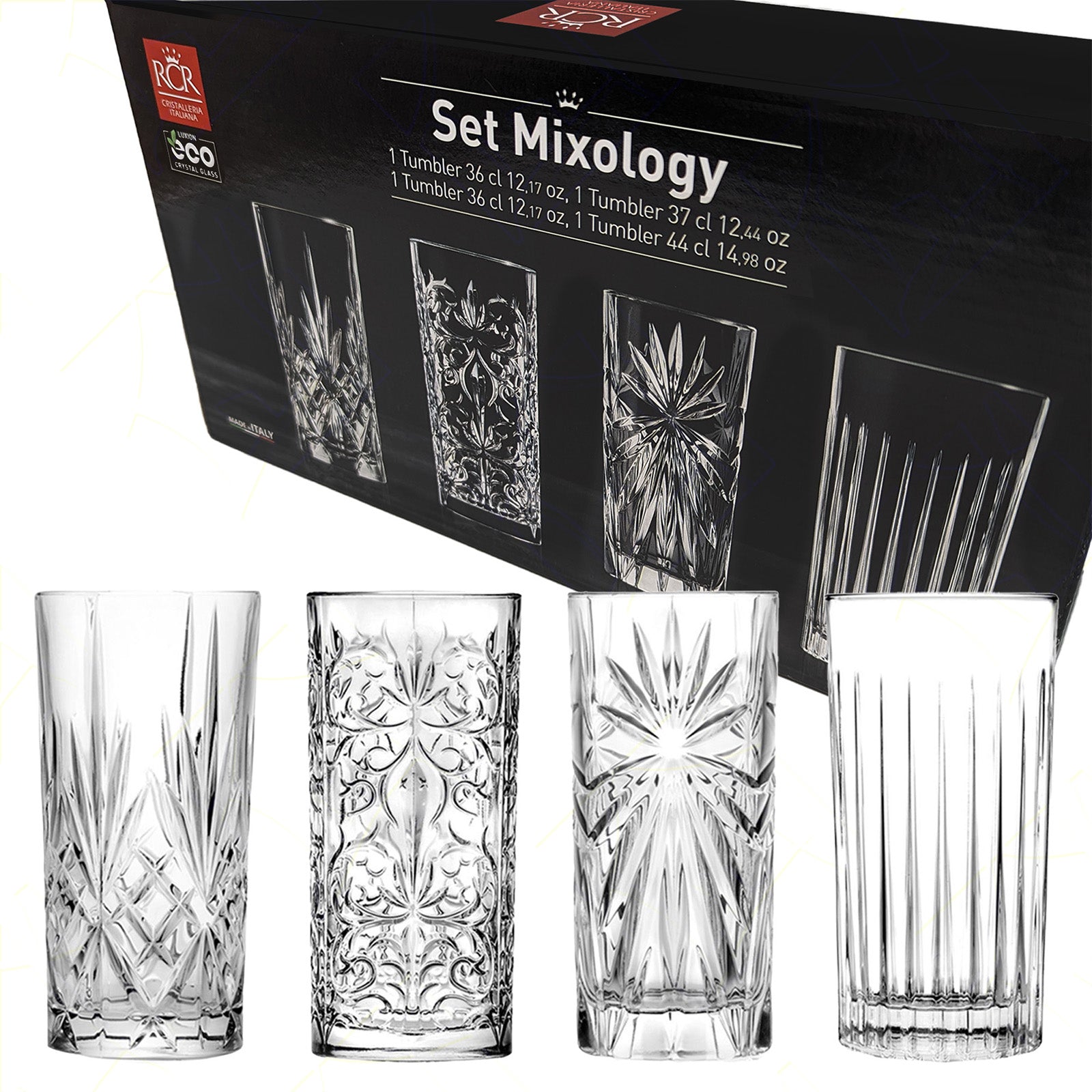 RCR Cristallerie Rcr Bicchieri Misti Per Cocktail In Cristallo Mixology Tumblers Set 4Pz - Splendente Elegante Per Acqua, Aperitivi, Da Ristorante, Bar O Casa RCR Cristallerie