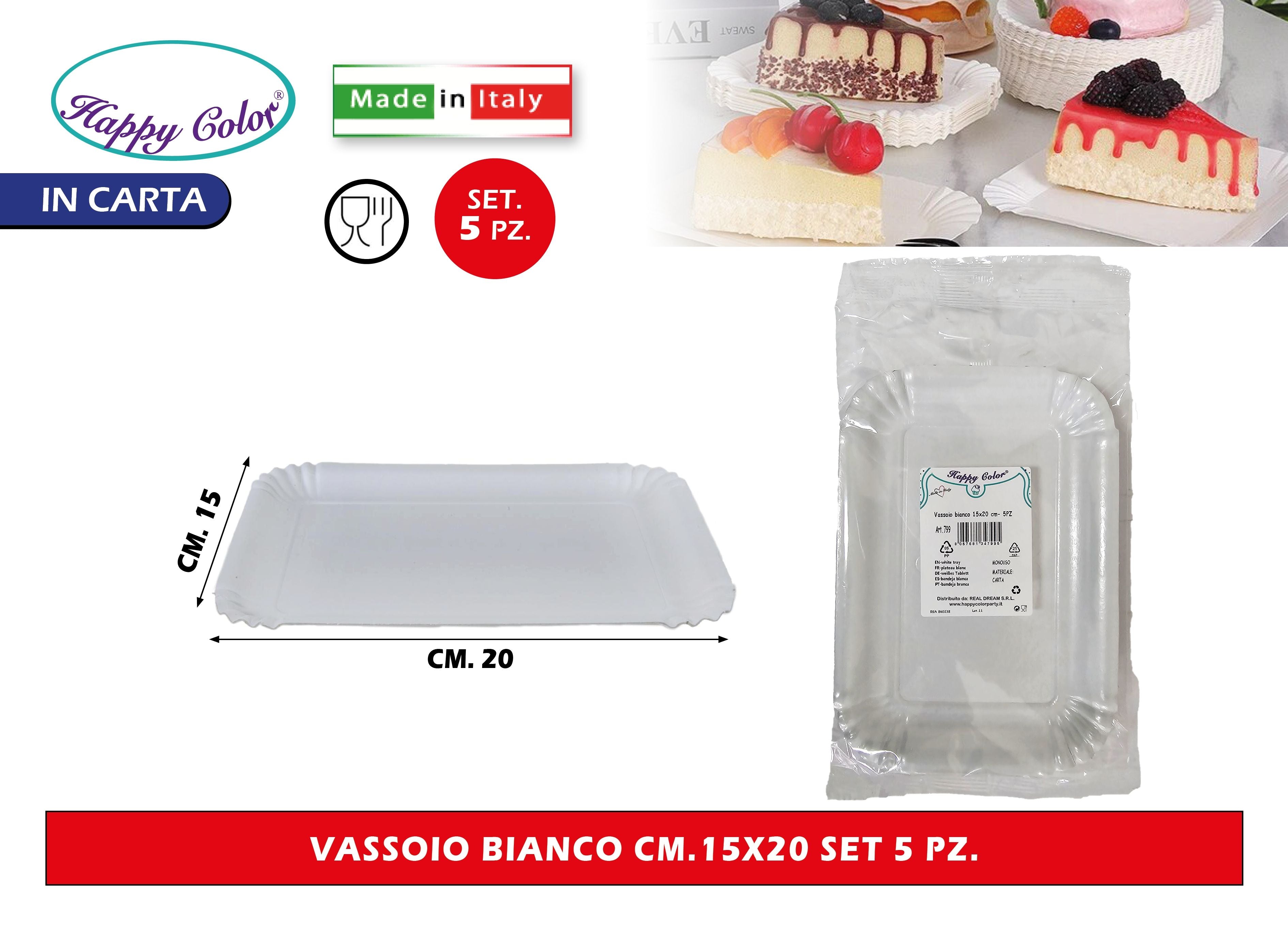 Real Dream Vassoi Bianchi Rettangolari in Carta Monouso Made in Italy Set Multipli Varie Misure 15x20 cm - 5pz Real Dream