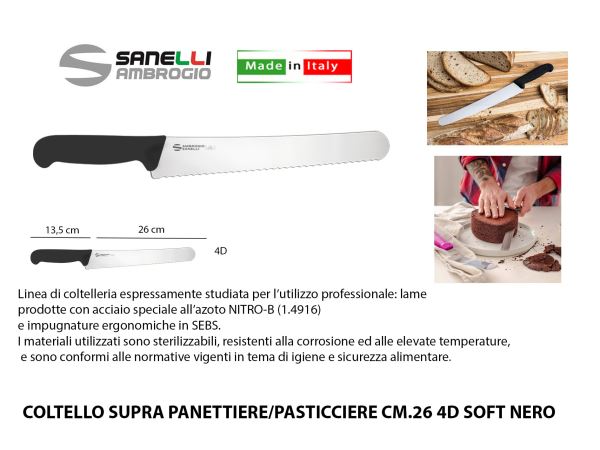 Ambrogio Sanelli Coltello Supra Panettiere/Pasticciere Cm.26 4D Professionale per Pane e Dolci Ambrogio Sanelli