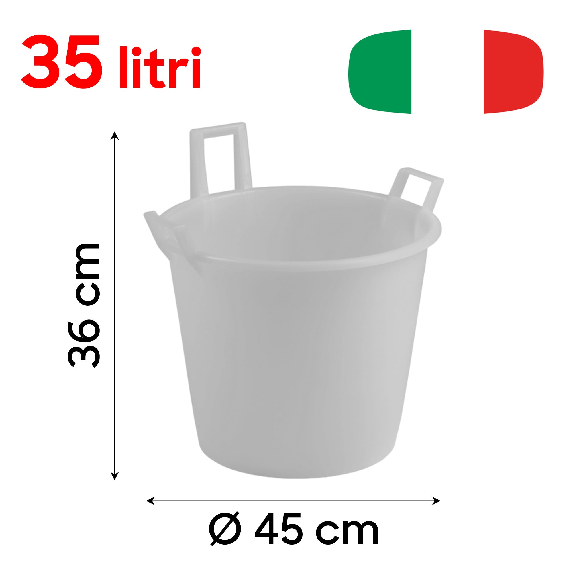 Stefanplast Mastello 2/3 Manici – Secchio Grande Fino A 175L Per Vino, Verdure E Pulizie – Ø Da 45 A 80 Cm – Bianco O Azzurro 35 L Stefanplast