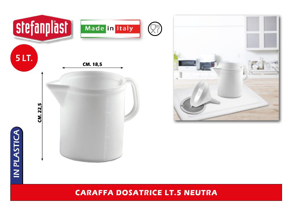 Stefanplast Caraffa Dosatrice Neutra Per Dosaggio Preciso in Plastica Food Grade, Misure da 1L a 5L 5L Stefanplast