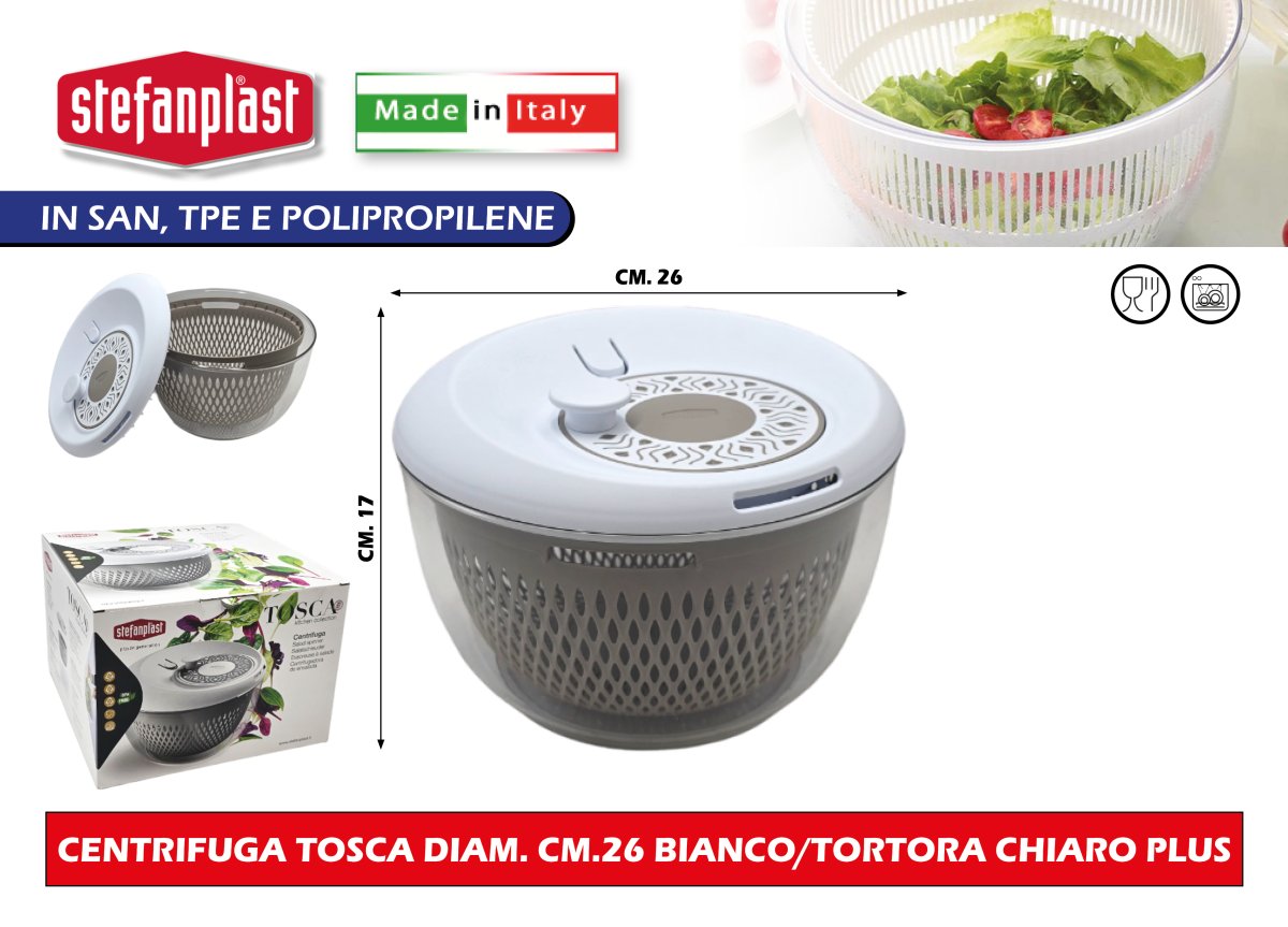 Centrifuga Tosca Insalata Diam. Cm.26 - Vari Colori - Per Alimenti BIANCO TORTORA CHIARO PLUS Stefanplast