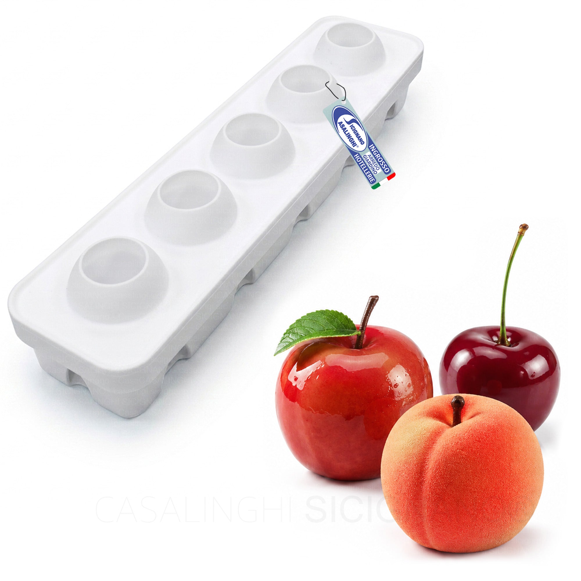 Silikomart Stampo Silicone Mela, Ciliegia & Pesca 115 Frutta Realistica 3D – 5 Monoporzioni Professionali Silikomart