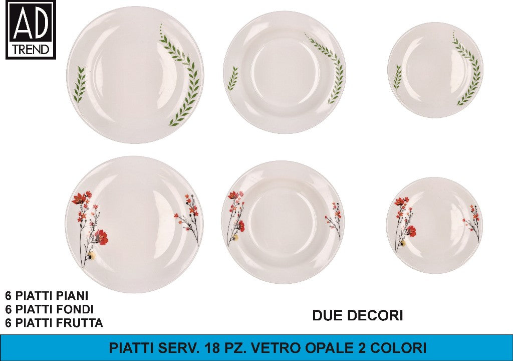 Piatti Serv. 18 Pz. Vetro Opale 2 Colori Star