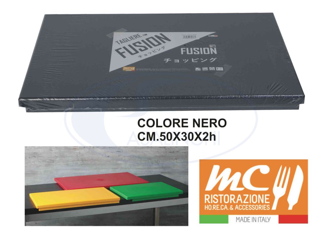Mc Ristorazione Tagliere Nero Fusion Da Cucina H.A.C.C.P. In Polietilene, 50X30X2, Professionale, 1 Pz Made In Italy. MC Ristorazione