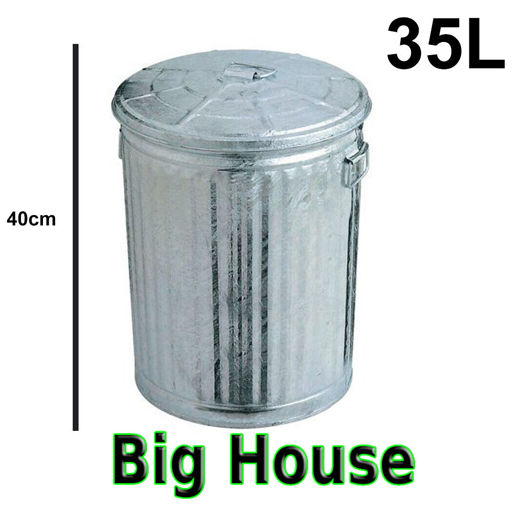 Biacchi Bidone Pattumiera in Lamiera Zincata con Coperchio – Contenitore per Differenziata da Giardino, Resistente e Durevole LT 35 X 40H Biacchi