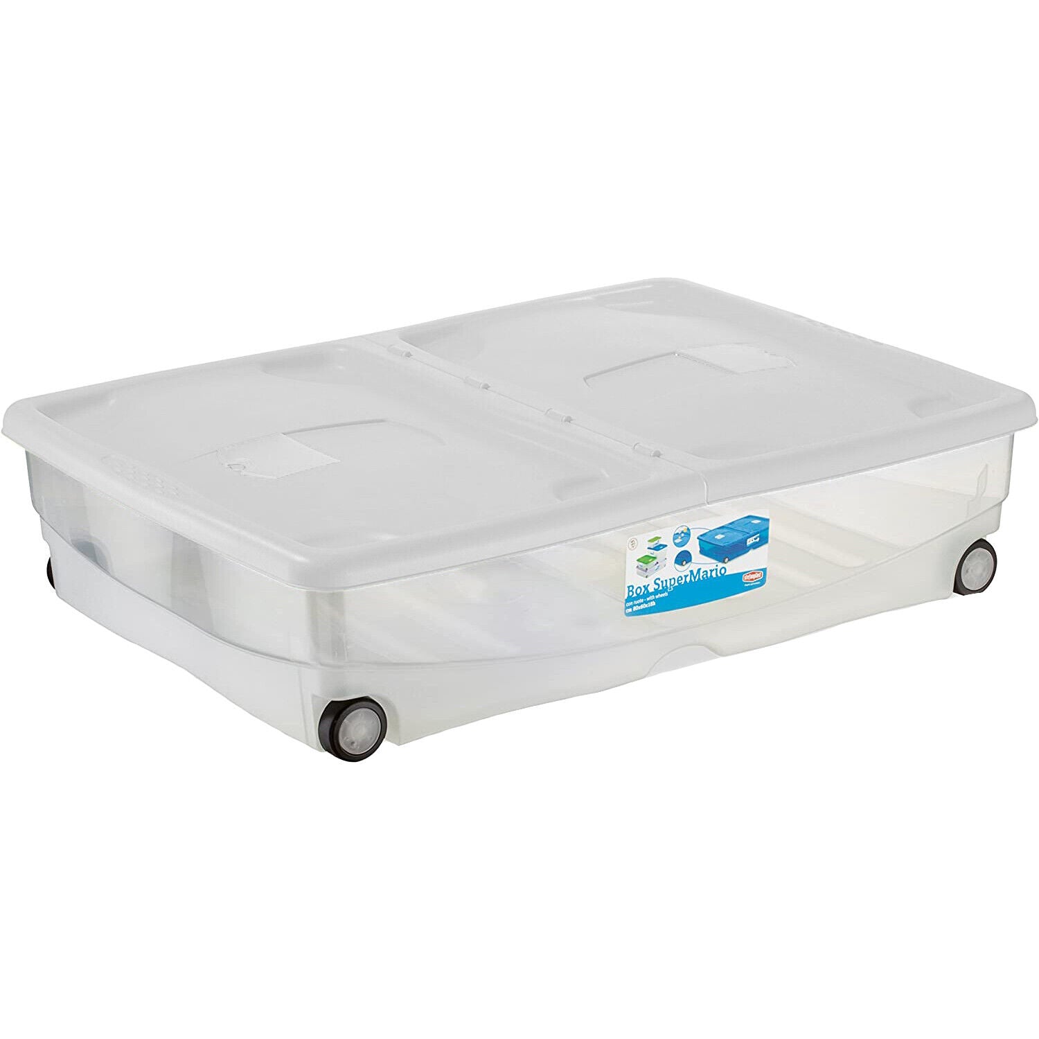 Stefanbox Supermario Storage Box 64L – Multiuso, Semitrasparente e con Coperchio a Doppia Apertura! Bianco Stefanplast