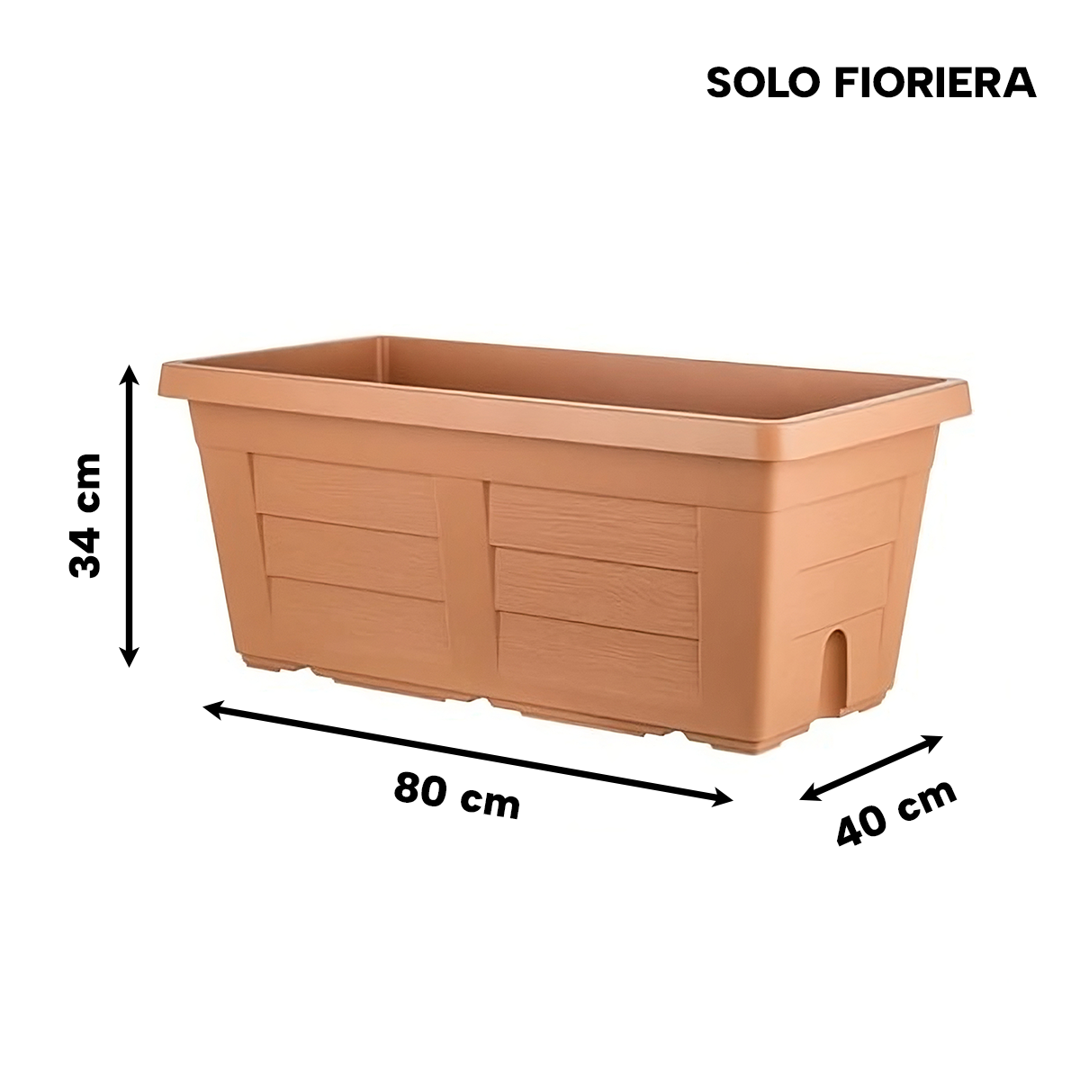 Bama Fioriera Vaso Da Giardino Grande Effetto Legno Resina Piante Fiori 80×40×34H Cm TERRACOTTA Bama